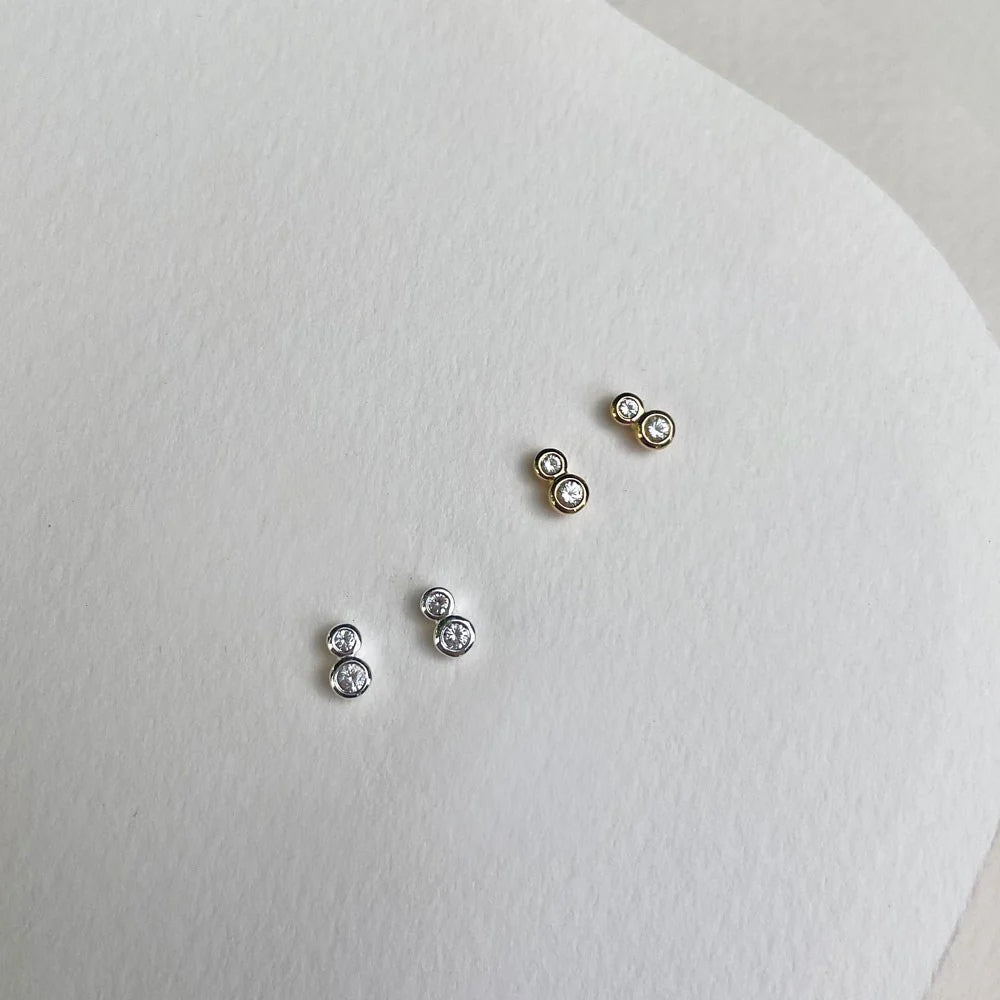 Duo Stud Earrings - White Topaz