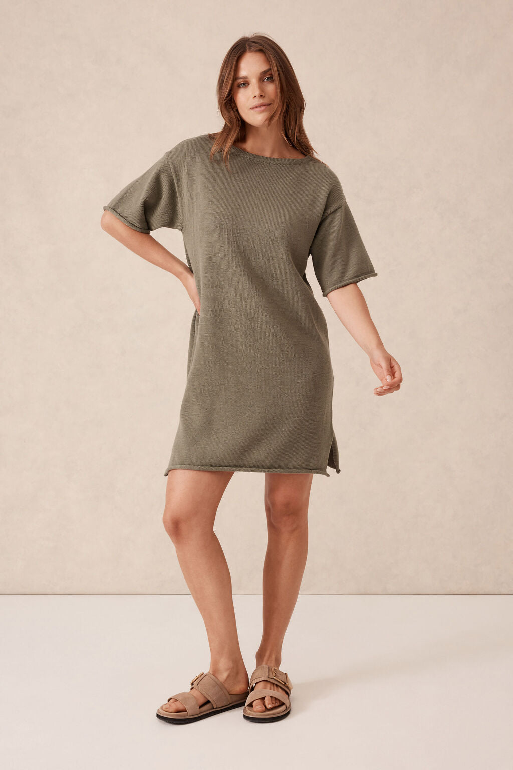 Short Sleeve Boxy Knit Dress