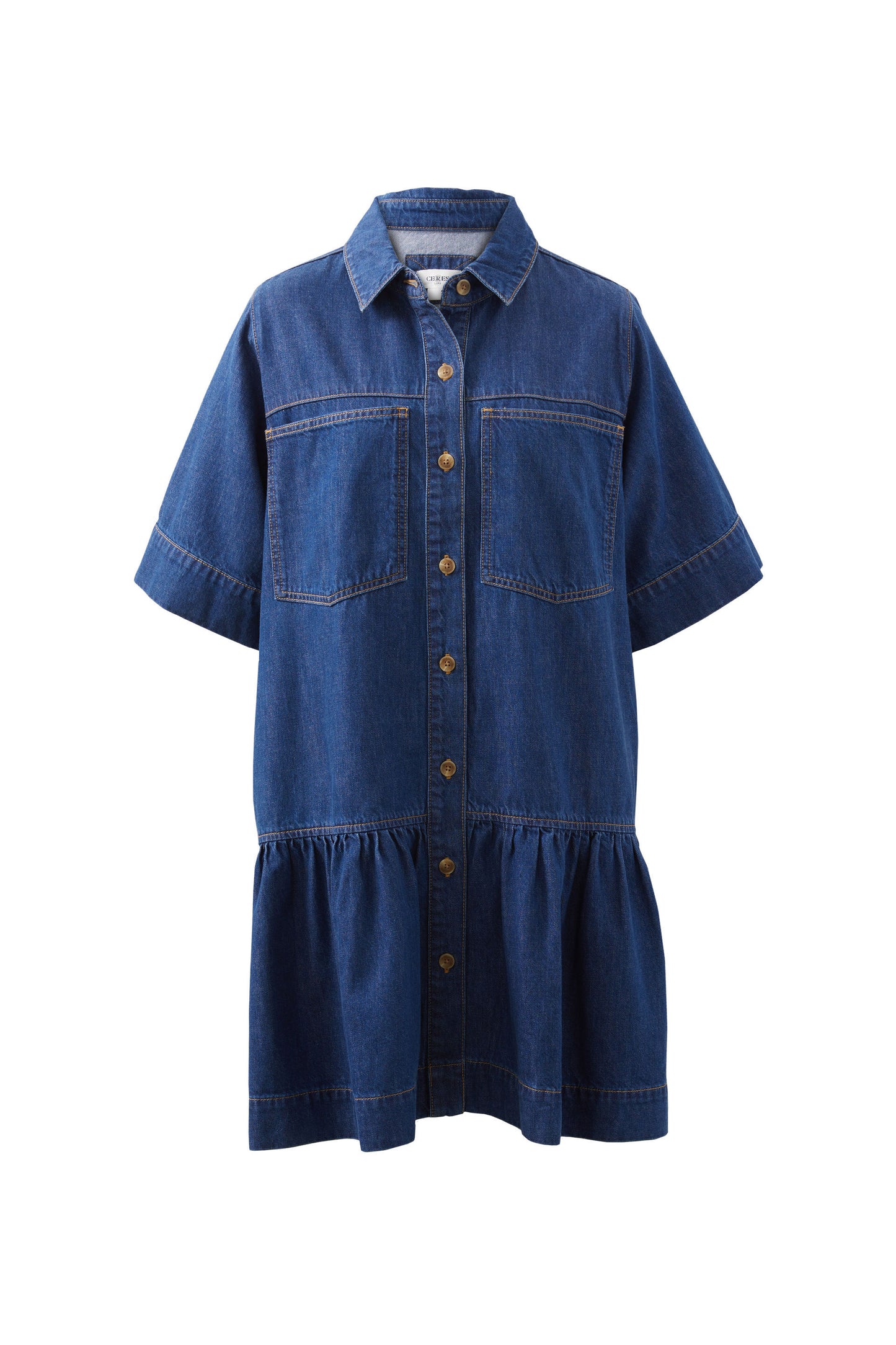 Short Sleeve Tiered Pocket Shirt Dress