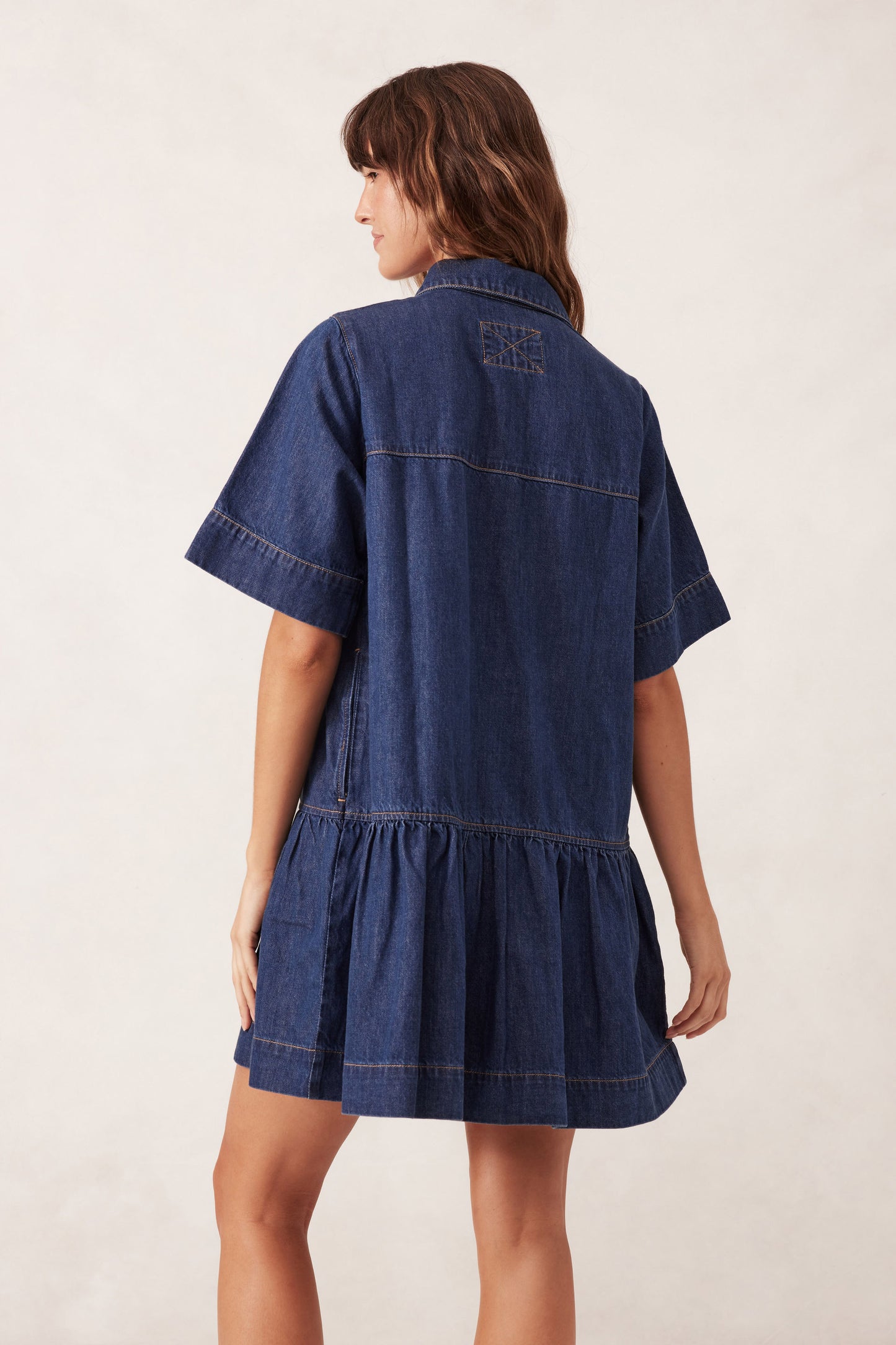 Short Sleeve Tiered Pocket Shirt Dress