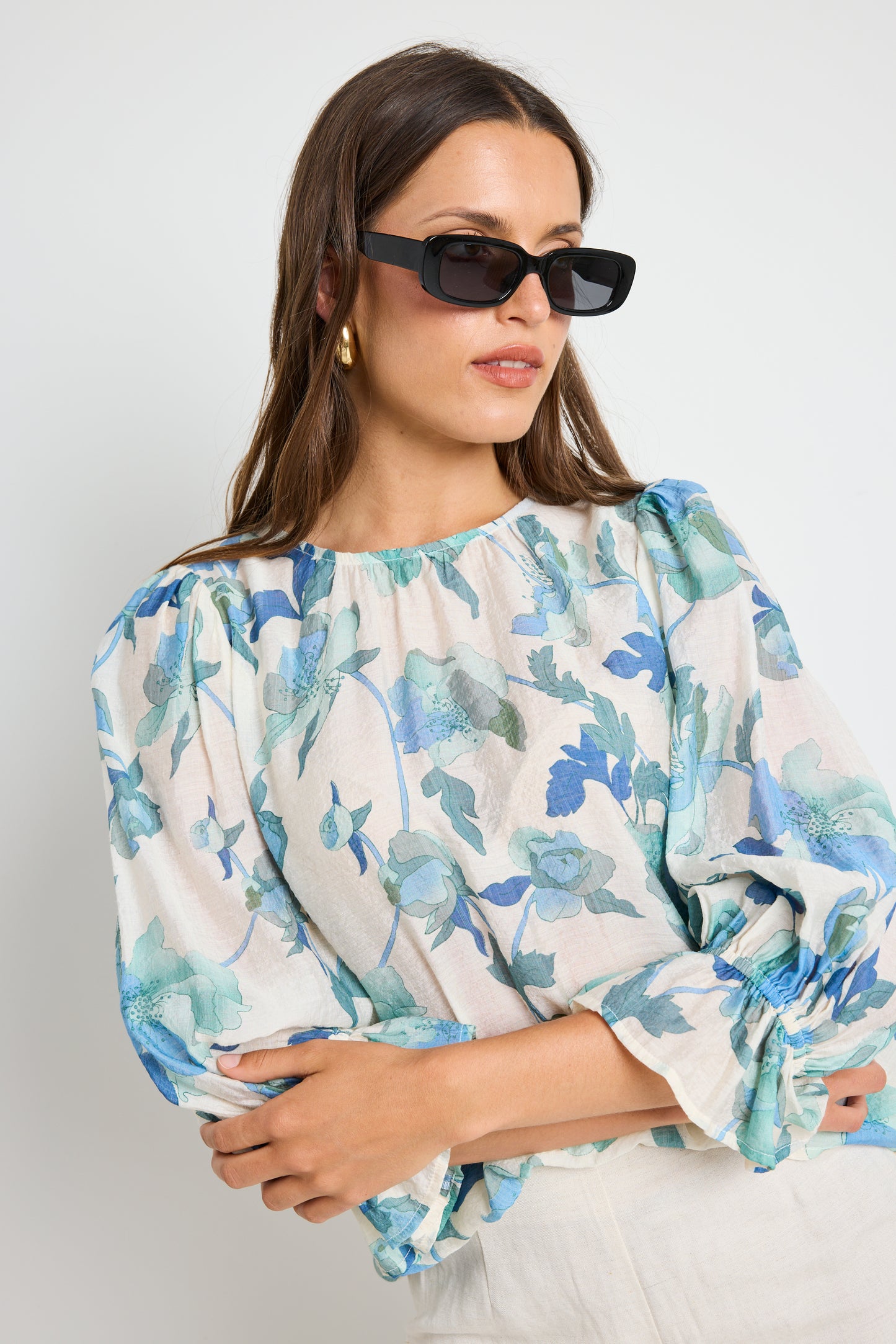 Candid Floral Frill Sleeve Crew Neck SS Top