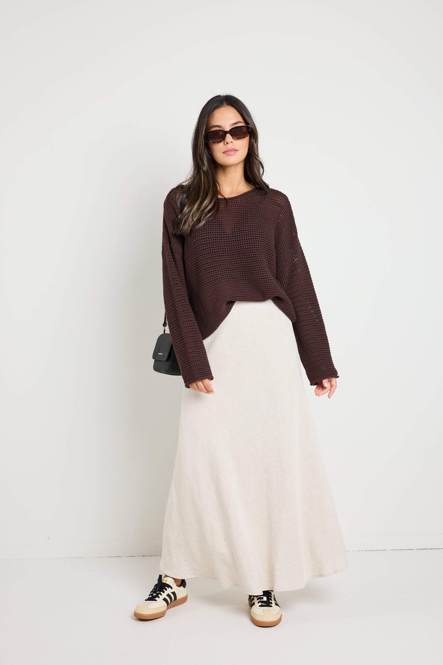 Lagos Natural Linen Floaty Bias Cut Maxi Skirt