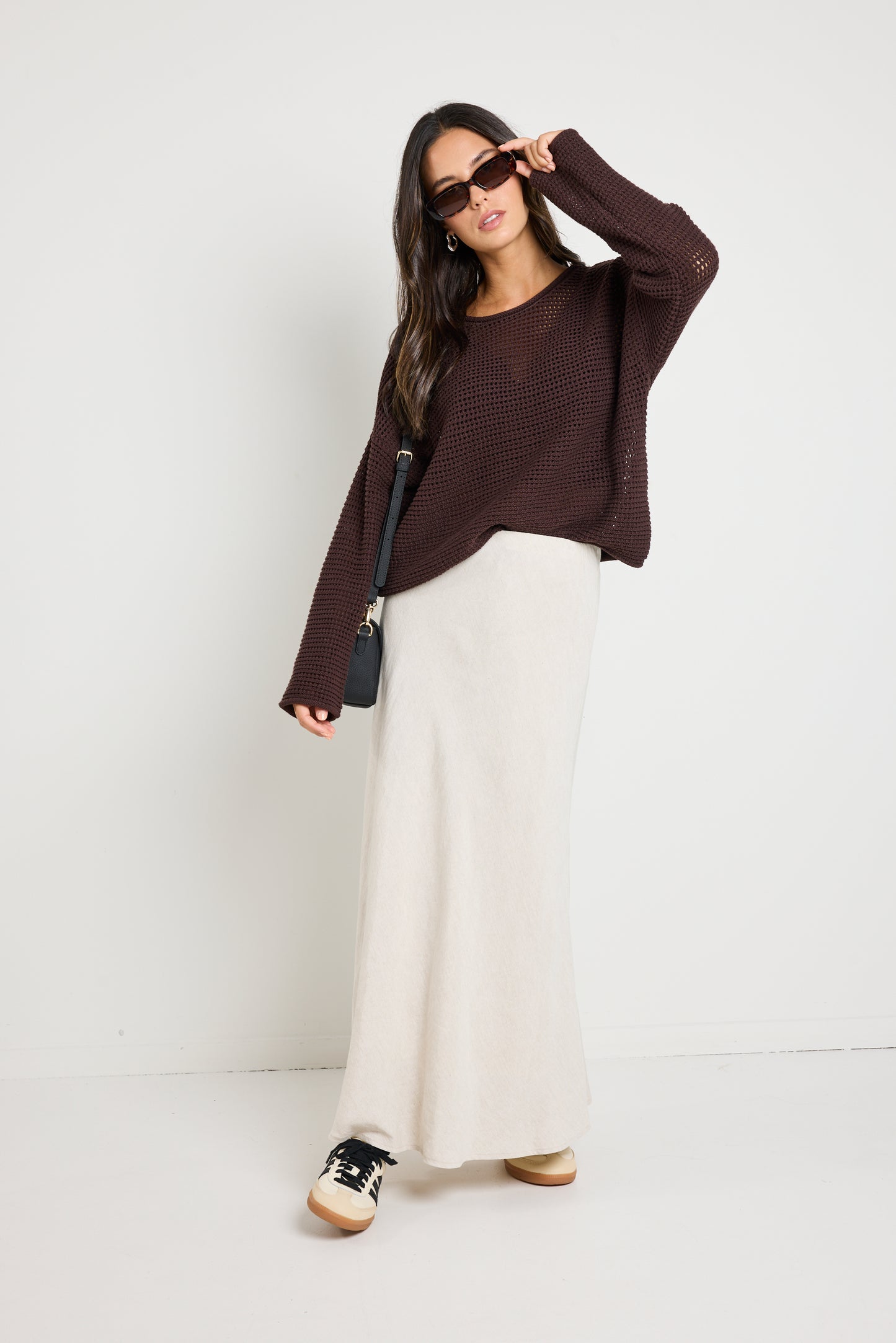 Lagos Natural Linen Floaty Bias Cut Maxi Skirt